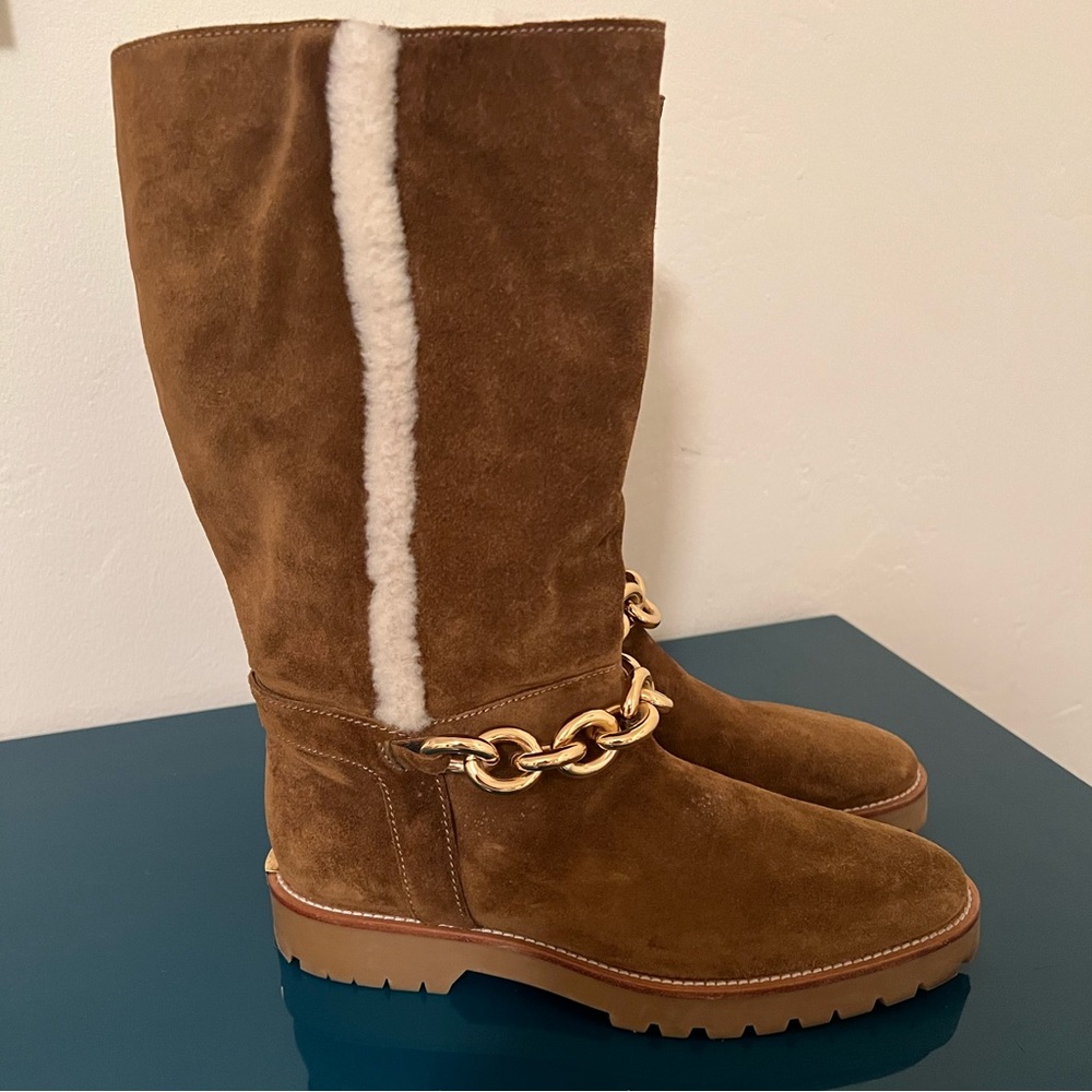 Burberry chain detail suede/shearling boots